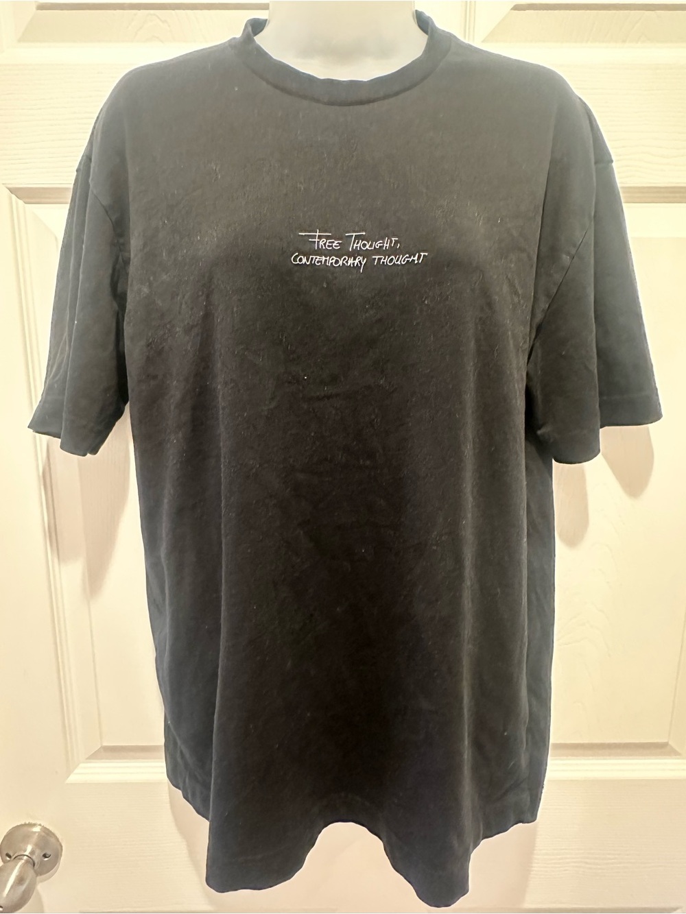 Zara Men Free Thought Striped Graphic Appliqué Oversized T-Shirt Rare Size M